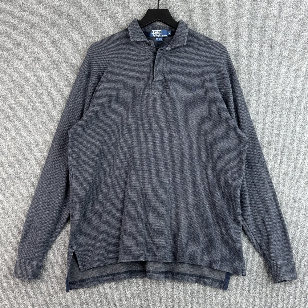 Polo Ralph Lauren Sweater Shirt Mens M Blue Gray Houndstooth Cotton Long Sleeve